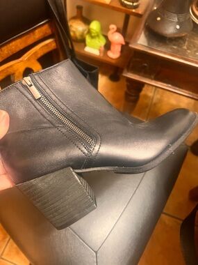 Lucky Brand Black Leather Ankle Boot with Side Zip
